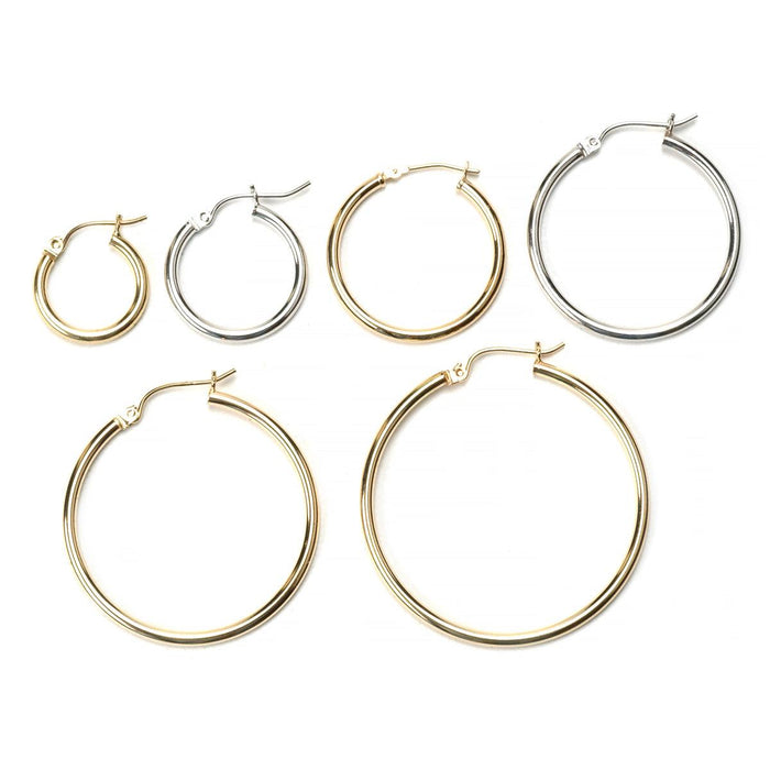 14KY & 14KW Hoop Earrings 2mm x 16mm to 40mm - Otto Frei