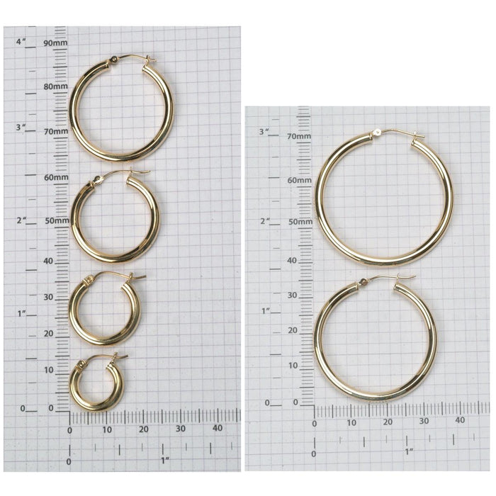 14KY Hoop Earrings 3.0mm x 15mm to 40mm - Otto Frei