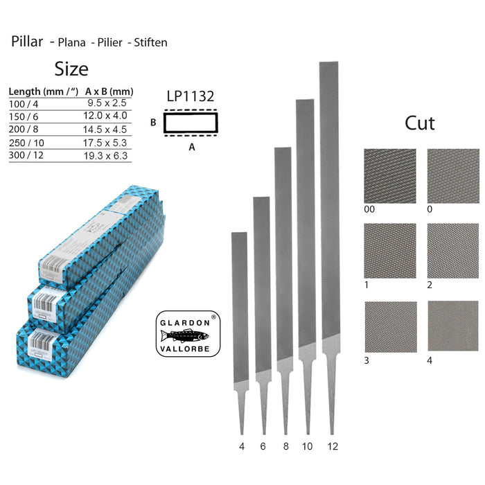 Glardon-Vallorbe Pillar Regular 2 Sides Cut-Precision Files - LP1132