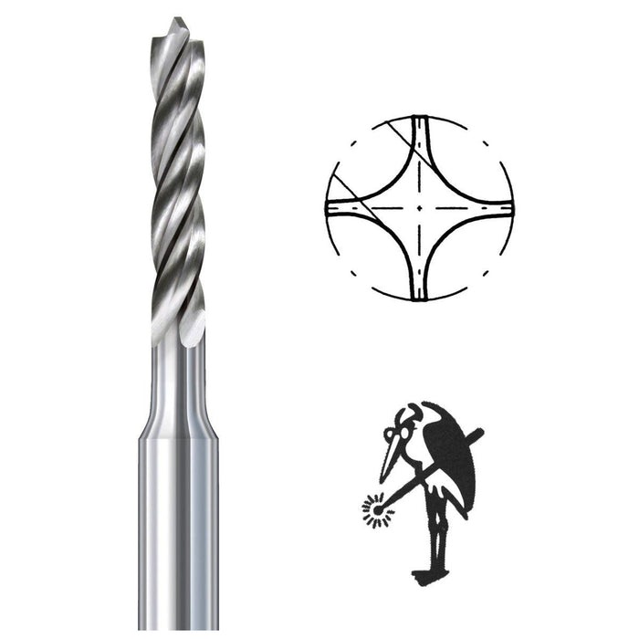 Busch 4203 4 Groove Carbide Twist Drills on 3/32" Shanks .70mm to 1.60mm-By the Piece - Otto Frei