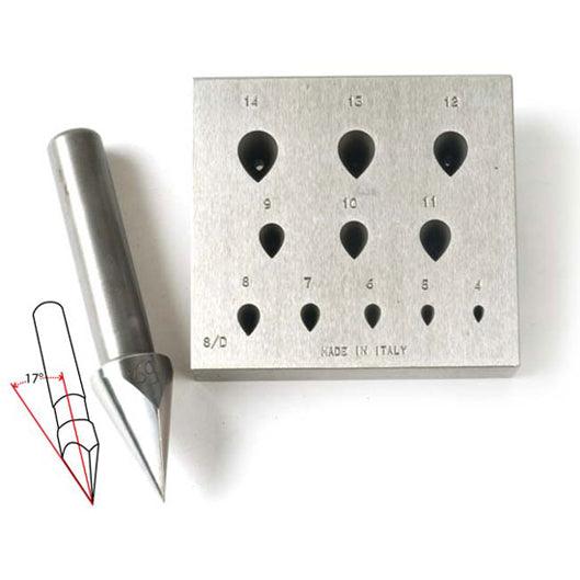 Pear Bezel Block-Small 4mm x 2.9mm to14mm x 10mm 72% Ratio-11 Holes 17 Degree - Otto Frei